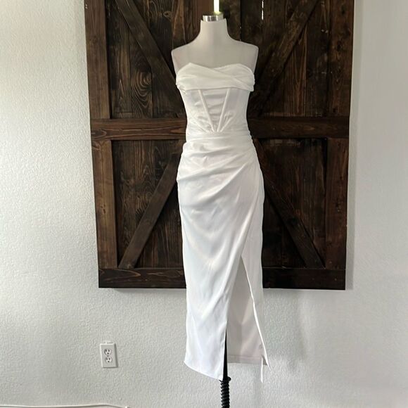 NWT KUTUMAI Cowl Neck Satin Corset Dress Strapless Tube Top Split Party Cocktail - Picture 5 of 16